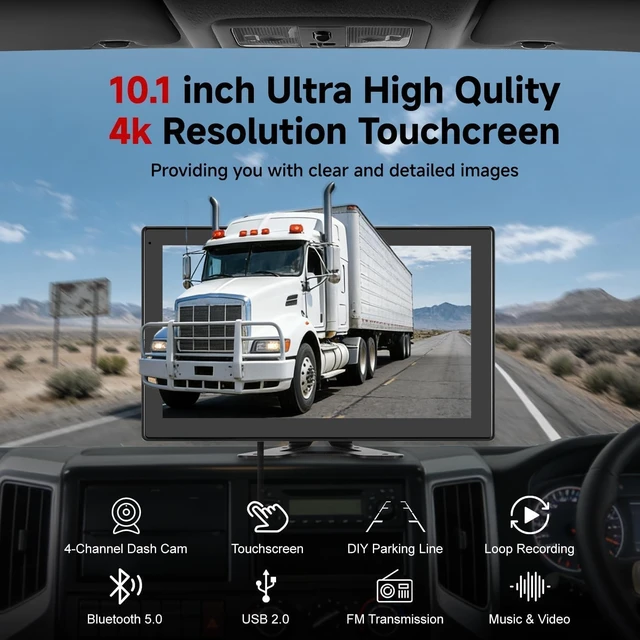 Alt view image 3 of 7 - 10.1-Inch 4K Touch Screen Wired RV Backup Camera System
