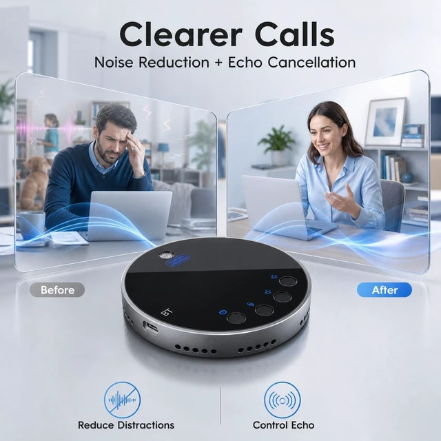Alt view image 2 of 7 - Bluetooth Conference Speaker & Microphone, 360° Voice Pickup with Noise Cancellation for Small Meetings
