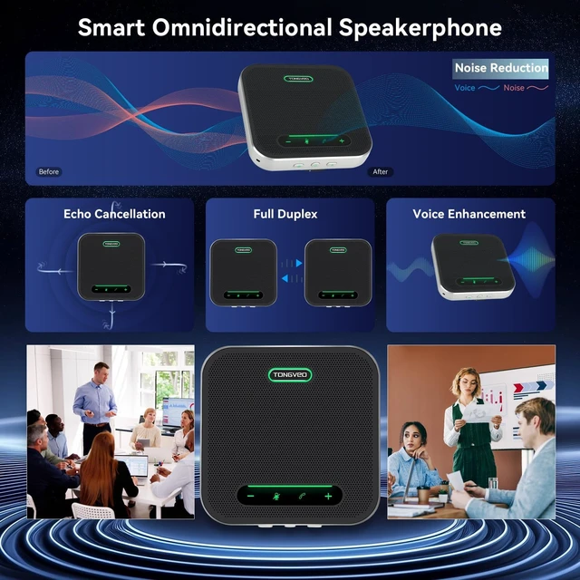 Alt view image 2 of 7 - Wireless Conference Speaker & Microphone, Daisy Chain Bluetooth with 4-Mic Array & 360° Pickup for 30 People