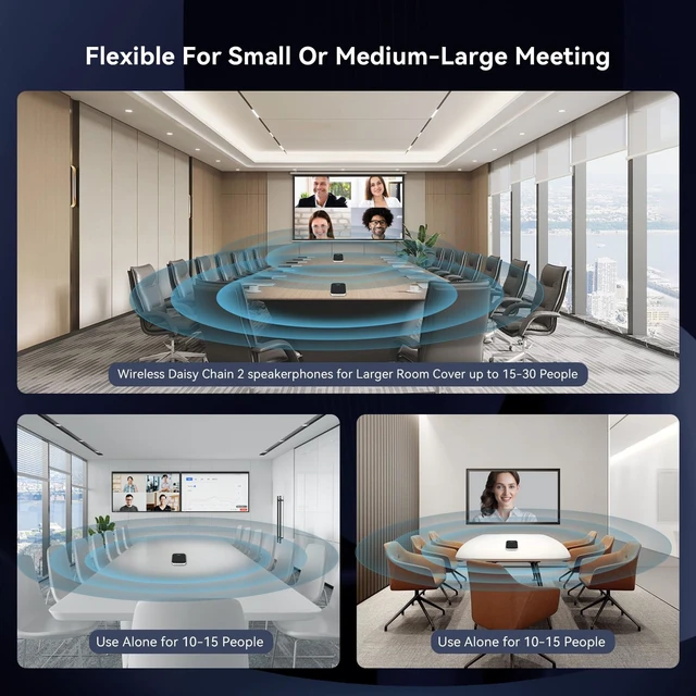 Alt view image 7 of 7 - Wireless Conference Speaker & Microphone, Daisy Chain Bluetooth with 4-Mic Array & 360° Pickup for 30 People