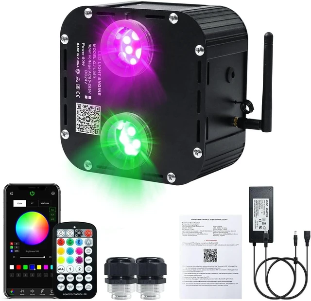 Main image of 50W Dual-Head Dual-Color Twinkle Fiber Optic Light Engine, APP Control, Music Mode & Remote