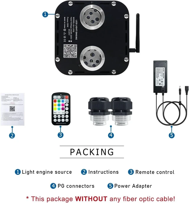 Alt view image 5 of 5 - 50W Dual-Head Dual-Color Twinkle Fiber Optic Light Engine, APP Control, Music Mode & Remote