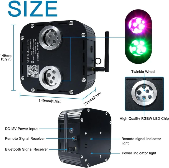 Alt view image 4 of 5 - 50W Dual-Head Dual-Color Twinkle Fiber Optic Light Engine, APP Control, Music Mode & Remote