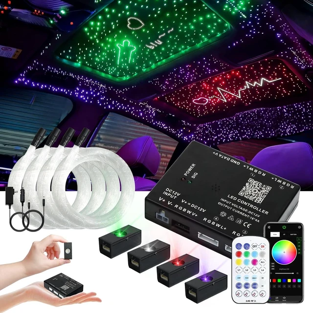 Main image of 6.5ft 1200pcs 4-Color Fiber Optic Starlight Headliner Kit, 4-Port Music Sync with APP & Remote