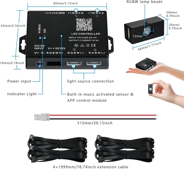 Alt view image 5 of 7 - 6.5ft 1200pcs 4-Color Fiber Optic Starlight Headliner Kit, 4-Port Music Sync with APP & Remote