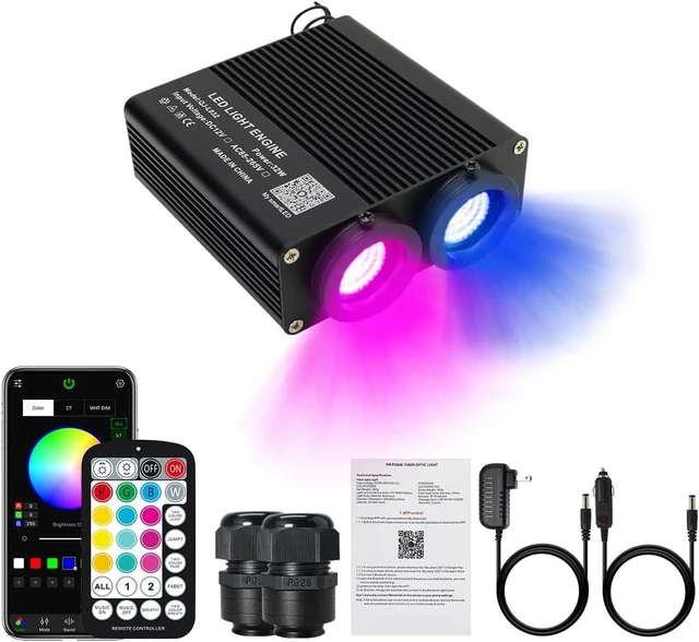 Main image of 32W Dual-Head Dual-Color Fiber Optic Light Engine, APP Control, Music Mode & 28-Key Remote