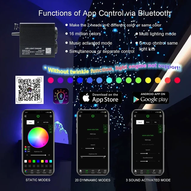 Alt view image 2 of 5 - 32W Dual-Head Dual-Color Fiber Optic Light Engine, APP Control, Music Mode & 28-Key Remote