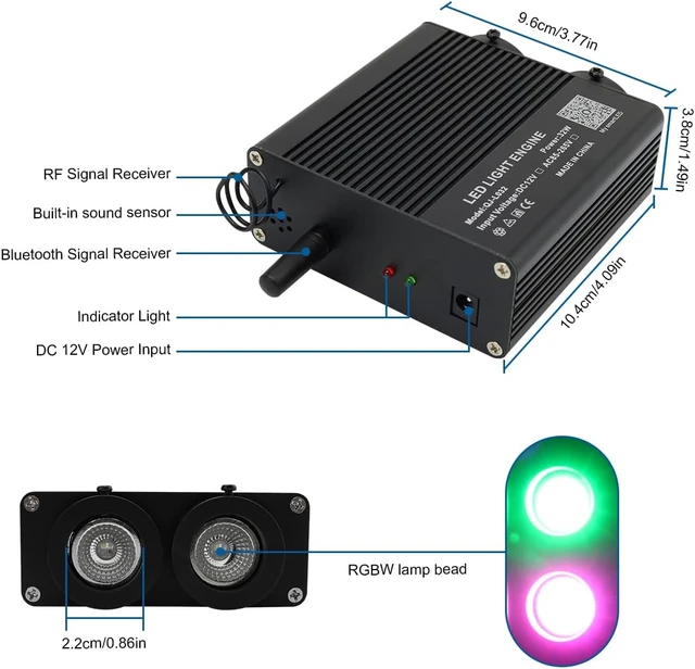 Alt view image 4 of 5 - 32W Dual-Head Dual-Color Fiber Optic Light Engine, APP Control, Music Mode & 28-Key Remote
