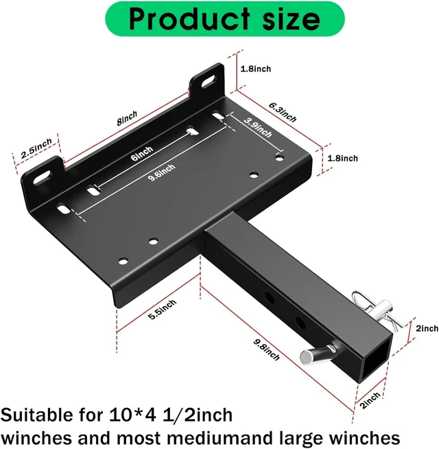 Alt view image 2 of 6 - Universal Trailer Winch Hitch Mount Plate with 2" Receiver Hitch