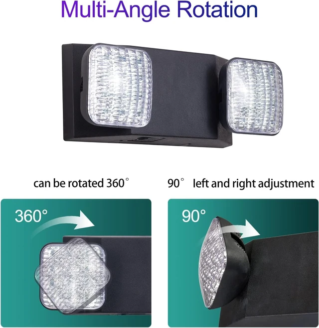 Alt view image 4 of 6 - 6-Pack LED Emergency Lights with Battery Backup, Two-Head Adjustable, UL Listed, AC 120/277V, Black