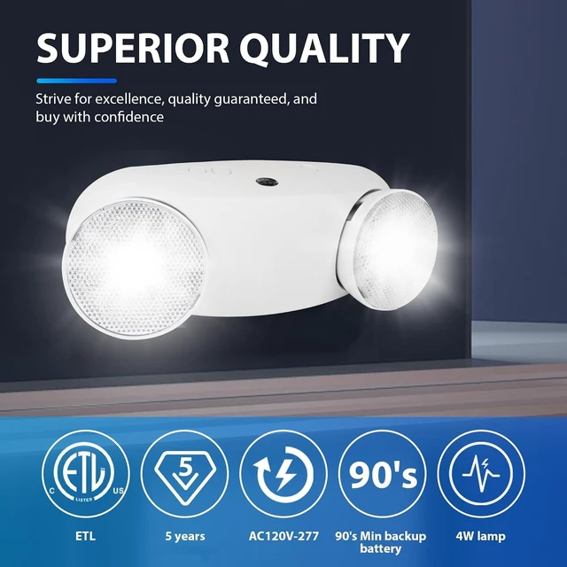 Alt view image 4 of 7 - 2-Pack Commercial LED Emergency Light with Battery Backup, ETL Listed
