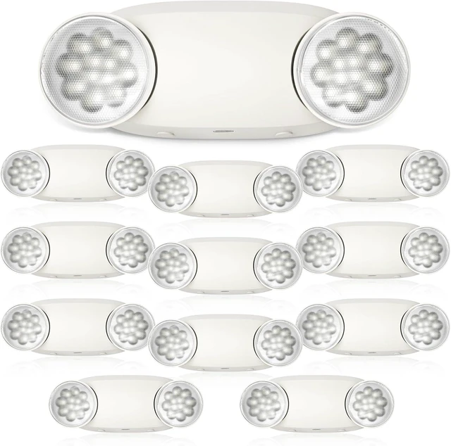 Main image of 12-Pack Emergency Lights for Business, Round Heads, 90min Battery