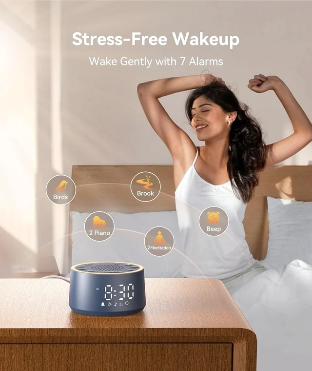 Alt view image 4 of 7 - White Noise Sound Machine & Alarm Clock with 7 Wake-Up Sounds, Dimmable Night Light, Navy