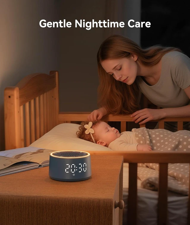 Alt view image 6 of 7 - White Noise Sound Machine & Alarm Clock with 7 Wake-Up Sounds, Dimmable Night Light, Navy