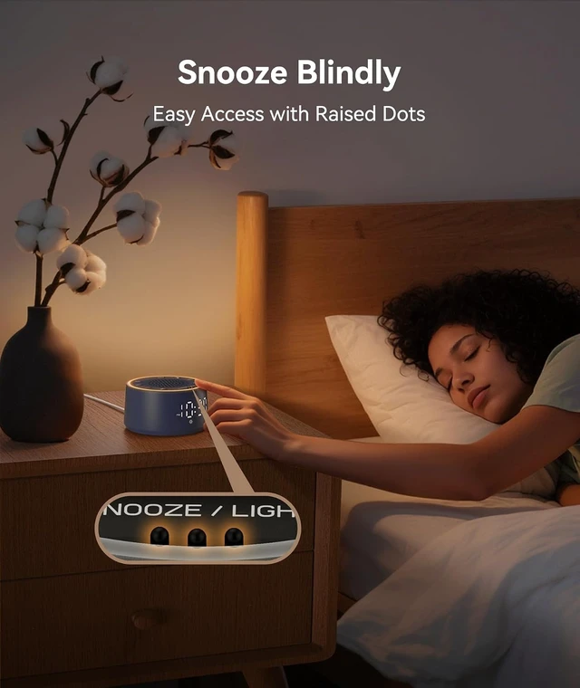 Alt view image 7 of 7 - White Noise Sound Machine & Alarm Clock with 7 Wake-Up Sounds, Dimmable Night Light, Navy