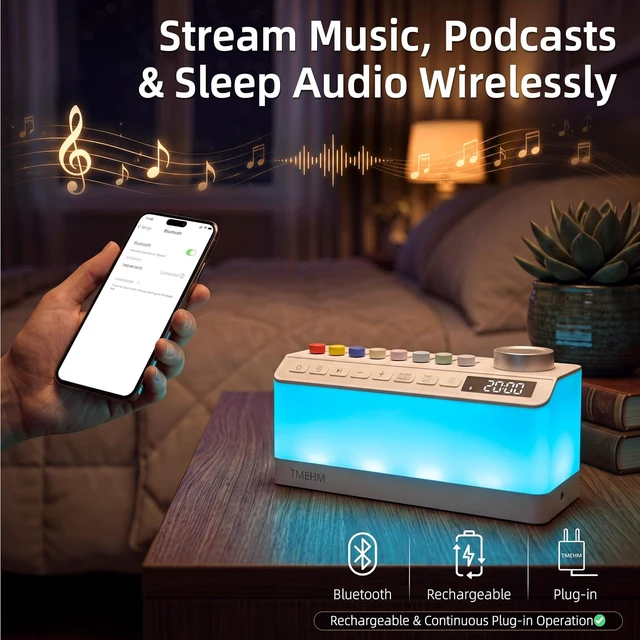 Alt view image 6 of 6 - White Noise Machine Alarm Clock with Gentle Wake-Up Light for Bedroom