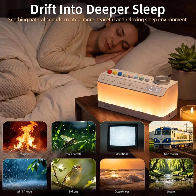 Alt view image 3 of 6 - White Noise Machine Alarm Clock with Gentle Wake-Up Light for Bedroom