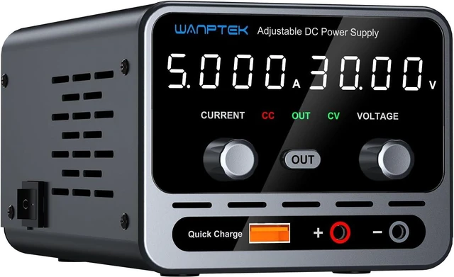 Main image of 0-30V/0-5A Adjustable DC Power Supply with 4-Digit LED Display & 18W USB Port for Lab & Repair