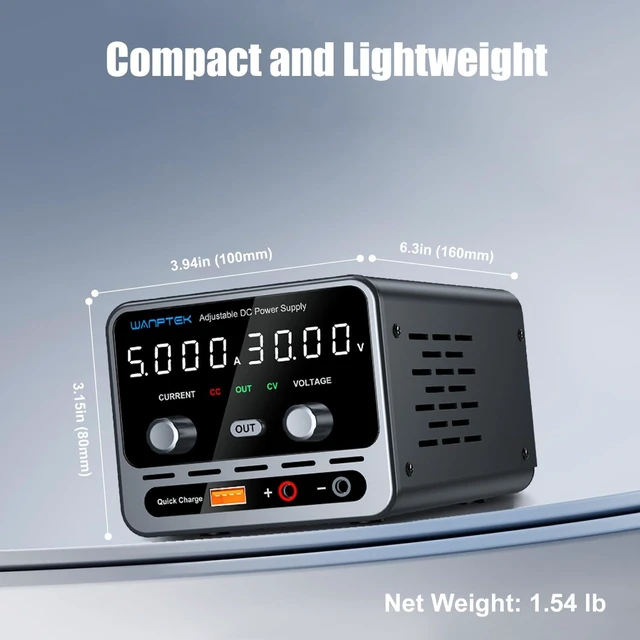 Alt view image 5 of 7 - 0-30V/0-5A Adjustable DC Power Supply with 4-Digit LED Display & 18W USB Port for Lab & Repair