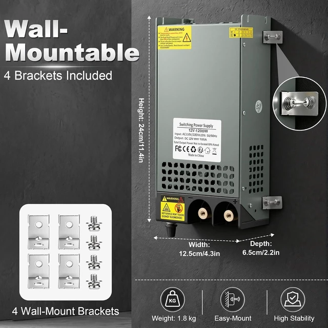 Alt view image 4 of 7 - 6-12V 100A 1200W Adjustable AC-to-DC Power Supply