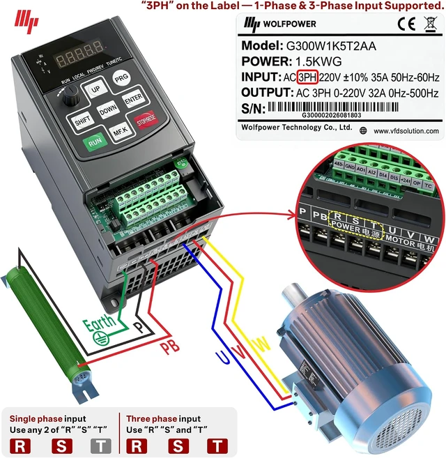 Alt view image 3 of 7 - G300 220V VFD, 1-Phase Input to 3-Phase Output Variable Frequency Drive