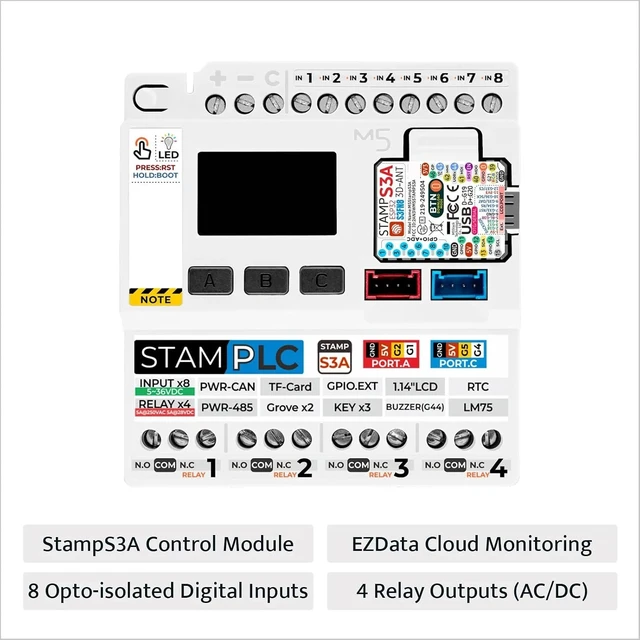 Alt view image 3 of 7 - M5Stack StampS3 PLC Module, Industrial Automation Controller