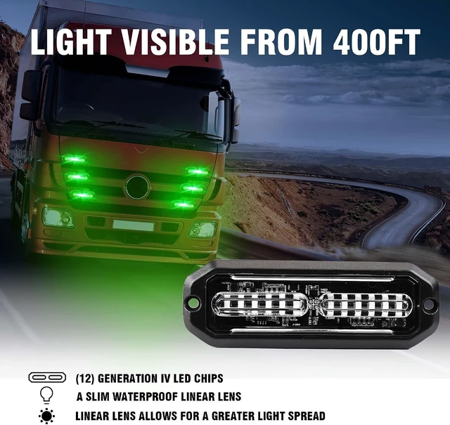 Alt view image 4 of 6 - 8-Pack 12V LED Strobe Lights, Green, Sync Feature with Controller for Trucks, ATV & RV
