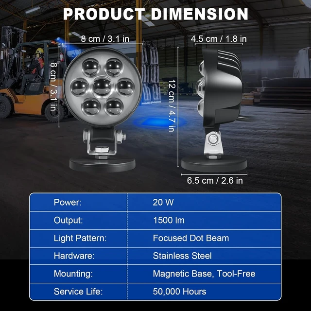 Alt view image 6 of 7 - LED Blue Spot Forklift Safety Light with Magnetic Mount Warning
