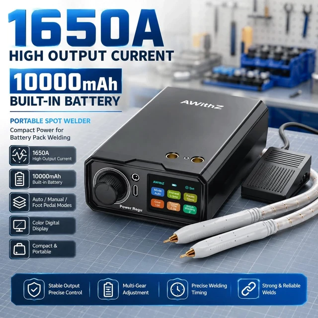 Alt view image 2 of 7 - 10000mAh Battery Spot Welder, 1650A Output, 100 Gears, Foot Pedal, Dual Pulse for DIY Battery Packs