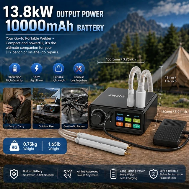 Alt view image 4 of 7 - 10000mAh Battery Spot Welder, 1650A Output, 100 Gears, Foot Pedal, Dual Pulse for DIY Battery Packs
