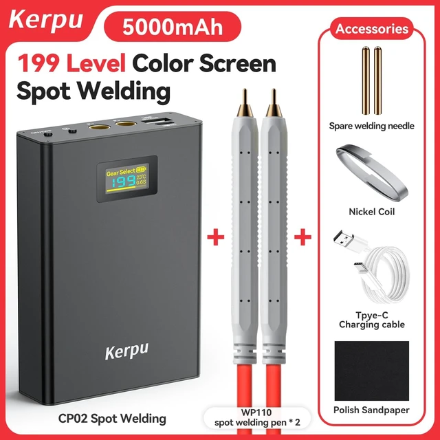 Alt view image 7 of 7 - 5000mAh Mini Battery Spot Welder with 2" LCD, 199 Gears, Pocket Size for 18650 Battery Packs