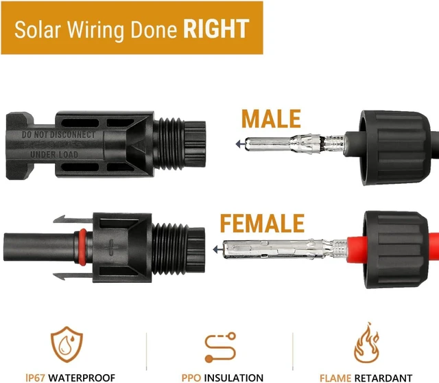 Alt view image 2 of 2 - 20-Pairs 10AWG Solar Cable Connectors, IP67 Waterproof