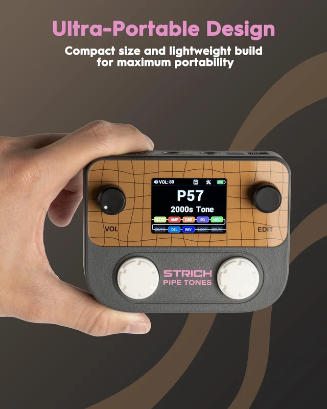 Alt view image 7 of 7 - Pipe Tones Pocket Multi-Effects Processor for Guitar & Bass, 125 Effects, 40s Looper & 100 Drum Patterns, Dark Gray