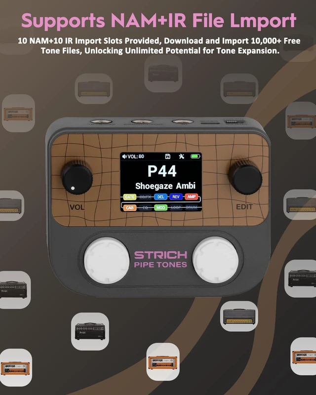 Alt view image 3 of 7 - Pipe Tones Pocket Multi-Effects Processor for Guitar & Bass, 125 Effects, 40s Looper & 100 Drum Patterns, Dark Gray