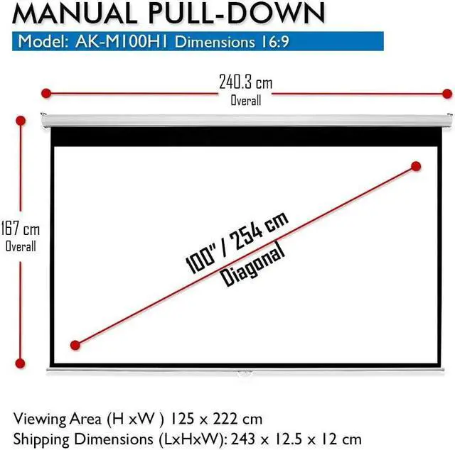 Alt view image 3 of 5 - Screens 100 inch Projector Screen Pull Down Manual B 16:9 8K 4K HD 3D Ceiling Wall Mount White Portable Projection Screen Retractable Auto Locking for Indoor Movie Home Theater Office AK-M100H1