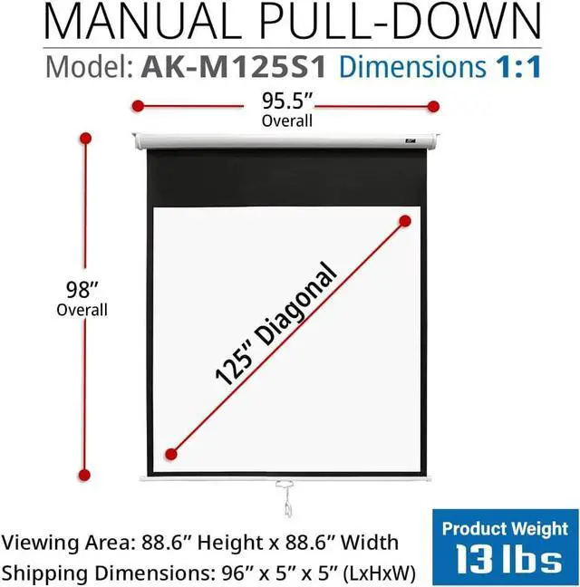 Alt view image 3 of 7 - Screens 125 inch Projector Screen Pull Down Manual B 1:1 8K 4K HD 3D Ceiling Wall Mount White Portable Projection Screen Retractable Auto Locking for Indoor Movie Home Theater Office AK-M125S1