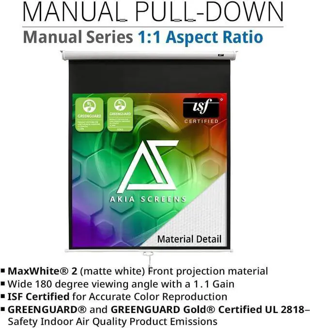 Alt view image 2 of 7 - Screens 125 inch Projector Screen Pull Down Manual B 1:1 8K 4K HD 3D Ceiling Wall Mount White Portable Projection Screen Retractable Auto Locking for Indoor Movie Home Theater Office AK-M125S1