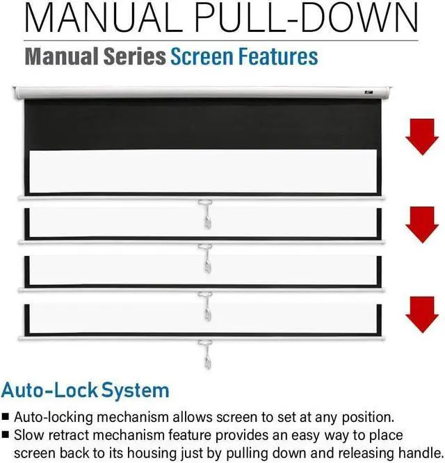 Alt view image 7 of 7 - Screens 125 inch Projector Screen Pull Down Manual B 1:1 8K 4K HD 3D Ceiling Wall Mount White Portable Projection Screen Retractable Auto Locking for Indoor Movie Home Theater Office AK-M125S1