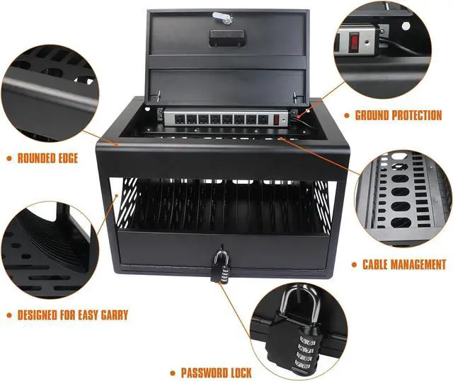 Alt view image 2 of 6 - 16 Laptop Charging cabinets. Compatible with Tablets up to 14" and 1.2" Thick. Storage Charging case with Safety Lock. Wall mountable Charging Cabinet. Suitable for classrooms, Offices, etc. (Black)