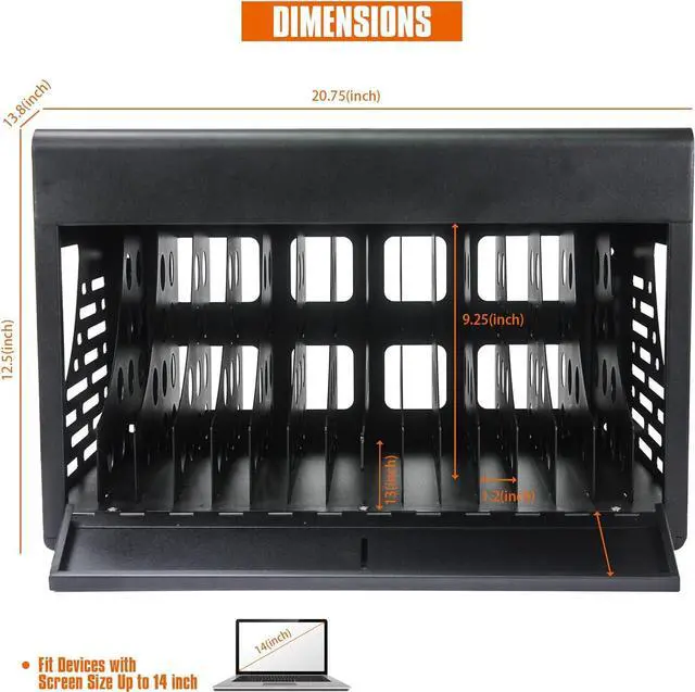 Alt view image 3 of 6 - 16 Laptop Charging cabinets. Compatible with Tablets up to 14" and 1.2" Thick. Storage Charging case with Safety Lock. Wall mountable Charging Cabinet. Suitable for classrooms, Offices, etc. (Black)