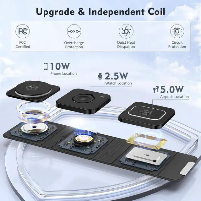 Alt view image 7 of 7 - Wireless Charger for iPhone - 3 in 1 Charging Station for Apple Multiple Devices, Foldable Magnetic Mag-Safe Travel Charging Pad for iPhone 15 14 13 12 Pro Max Plus iwatch Watch & Airpods