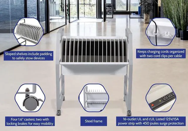 Alt view image 5 of 7 - 16 Tablet/Chromebook Open Charging Cart -