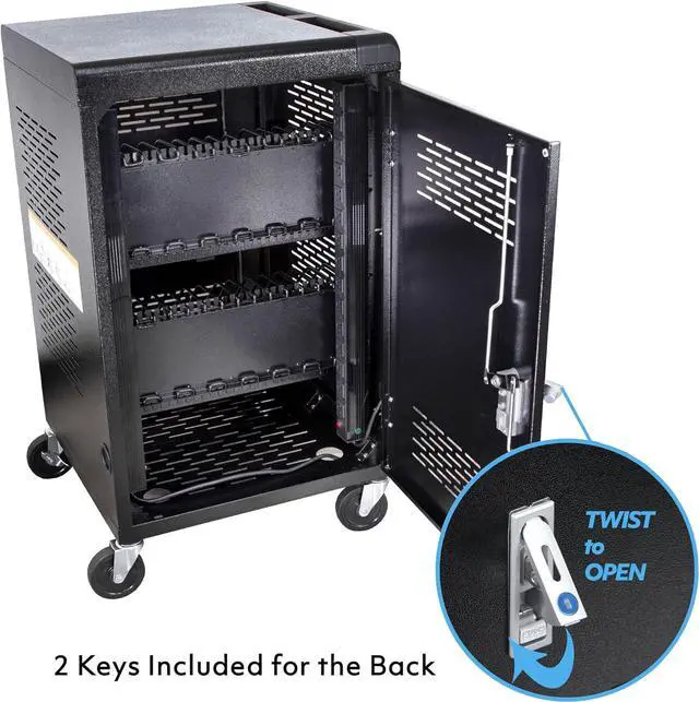 Alt view image 5 of 7 - 30 Bay Charging Cart for Tablets, Laptop, and Chromebook, Classroom Charging Station with Keypad Lock and Charger Storage, Laptop Locking Station for School, Classroom, Library, Office and More(Black)