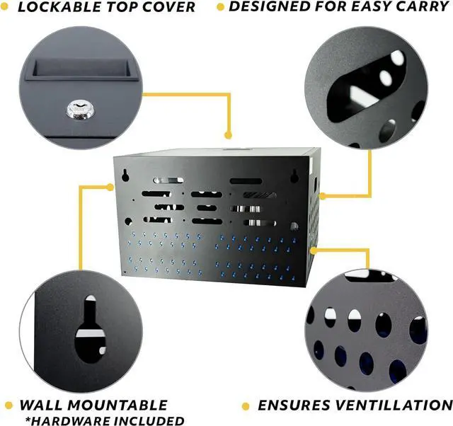 Alt view image 4 of 7 - 16-Device Locking Tablet Charging Station - Classroom Charging Station for 16 Chromebook Tablet Laptop - Metal Laptop Charging Cart with Cable Management and Charger Organization (Black)