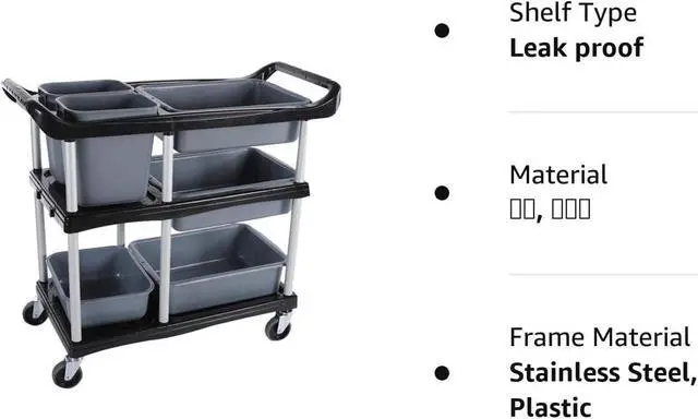 Alt view image 6 of 6 - Storage Cart 3 Tier Heavy Duty Commercial Grade Utility Cart,Dish Cart for Restaurant,Multi-Function Mobile Shelving Unit Organizer for Hotel,Restaurant,Kitchen,Laundry Room(Size : 88 * 46.5 * 94 cm)