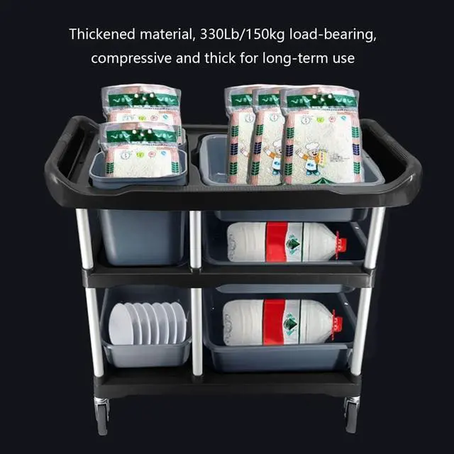 Alt view image 4 of 6 - Storage Cart 3 Tier Heavy Duty Commercial Grade Utility Cart,Dish Cart for Restaurant,Multi-Function Mobile Shelving Unit Organizer for Hotel,Restaurant,Kitchen,Laundry Room(Size : 88 * 46.5 * 94 cm)