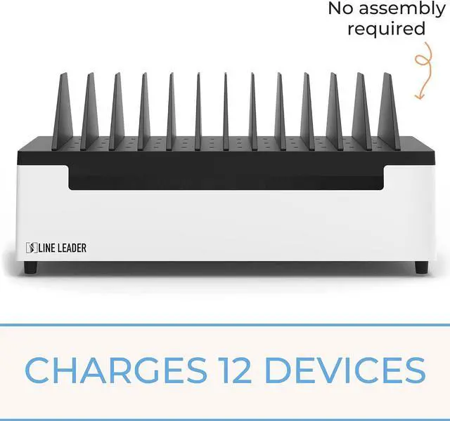 Alt view image 2 of 7 - Open Charging Station | Desktop Charger Station for 12 Laptops, Tablets & Chromebooks | Adjustable Ventilated Dividers & Surge Protection | Charging Cart for School, Office, Home