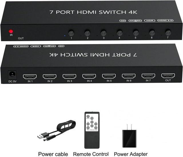 HDMI Switch 7 in 1 Out,Semusgx HDMI Switcher Box with IR Remote  Control,HDMI2.0 Support 4K@60Hz HDR, HDCP, 3D, 1080P for Fire Stick Roku  PS4/5 Xbox