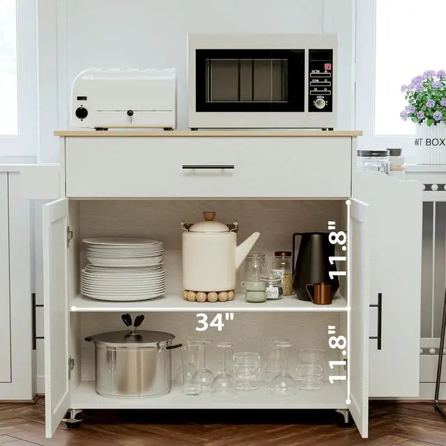 Alt view image 2 of 7 - Kitchen Island with Storage, Rolling Kitchen Island on Wheels with Drop Leaf, 3 Open Spice Rack Shelf, Door Cabinet, Drawer, Kitchen Cart Island Table for Kitchen, White