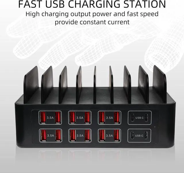 Alt view image 3 of 7 - 16 Ports Wall Charger,200W (12 USB Port+4 USB-C Port) Charger,Multiple Charging Station Desktop Compatible with iPhone 15,iPhone 14, iPhone 13, iPhone 12,Samsung,LG,Sony,Work with Any USB Devices